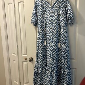 Blue and White Patterned Women's Dress